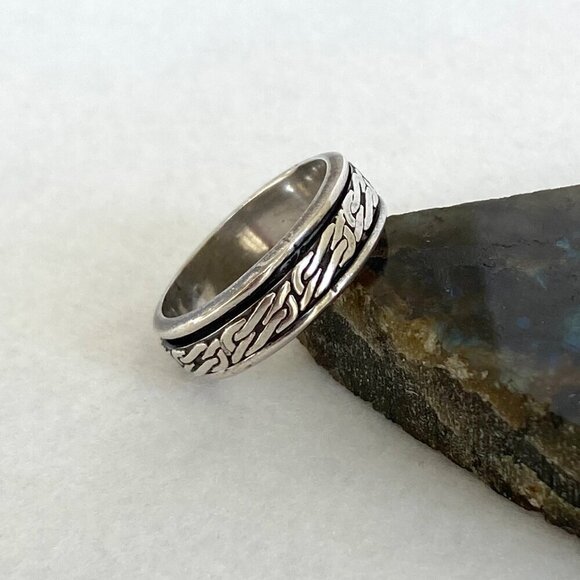 Sterling Silver 925 Chunky Sailors Knot Unisex 8MM Spinner Band Ring Sz 11.5 - Picture 12 of 15